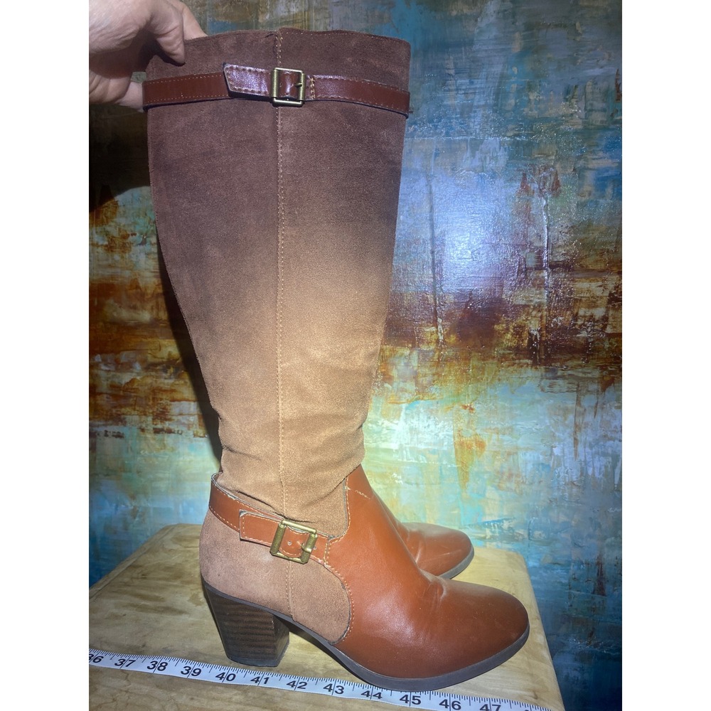 GH Bass Noreen Womens 6.5 M Tall Knee High Boots Brown Leather Suede Block Heel - Picture 4 of 6